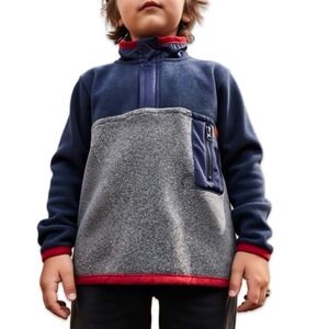 7 For All Mankind Kids Fleece Pullover Sweater 24 Months Navy Gray Red NWT Cozy